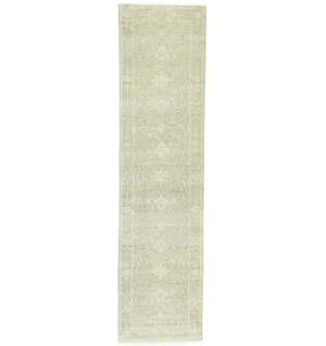 Muted Green Floral 3X10 Transitional Oriental Runner Rug