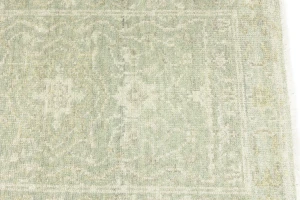 Muted Green Floral 3X10 Transitional Oriental Runner Rug