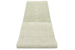 Muted Green Floral 3X10 Transitional Oriental Runner Rug