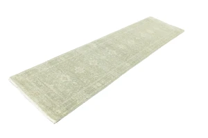 Muted Green Floral 3X10 Transitional Oriental Runner Rug