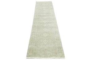 Muted Green Floral 3X10 Transitional Oriental Runner Rug