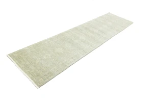 Muted Green Floral 3X10 Transitional Oriental Runner Rug