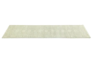 Muted Green Floral 3X10 Transitional Oriental Runner Rug
