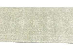 Muted Green Floral 3X10 Transitional Oriental Runner Rug
