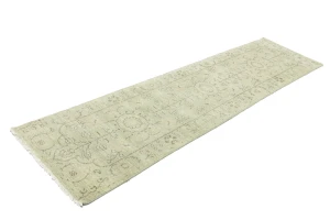 Muted Green Floral 2'5X10 Transitional Oriental Runner Rug