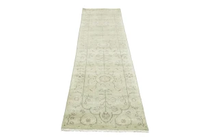 Muted Green Floral 2'5X10 Transitional Oriental Runner Rug