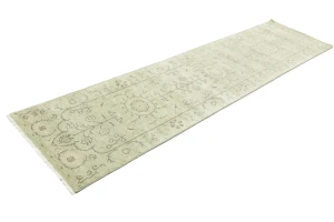 Muted Green Floral 2'5X10 Transitional Oriental Runner Rug