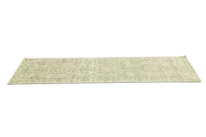 Muted Green Floral 2'5X10 Transitional Oriental Runner Rug