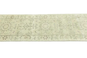 Muted Green Floral 2'5X10 Transitional Oriental Runner Rug