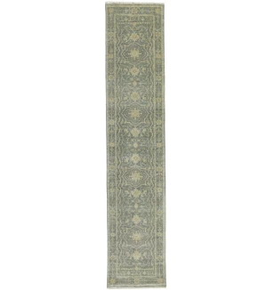Muted Gray Floral 2'5X11'9 Transitional Oriental Runner Rug