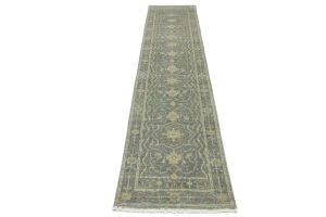 Muted Gray Floral 2'5X11'9 Transitional Oriental Runner Rug