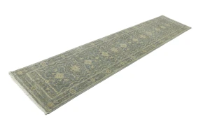 Muted Gray Floral 2'5X11'9 Transitional Oriental Runner Rug