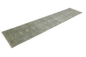 Muted Gray Floral 2'5X11'9 Transitional Oriental Runner Rug