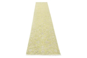 Muted Golden Yellow Floral 3X12 Transitional Oriental Runner Rug