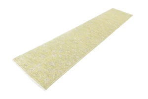 Muted Golden Yellow Floral 3X12 Transitional Oriental Runner Rug
