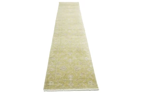Muted Golden Yellow Floral 3X12 Transitional Oriental Runner Rug