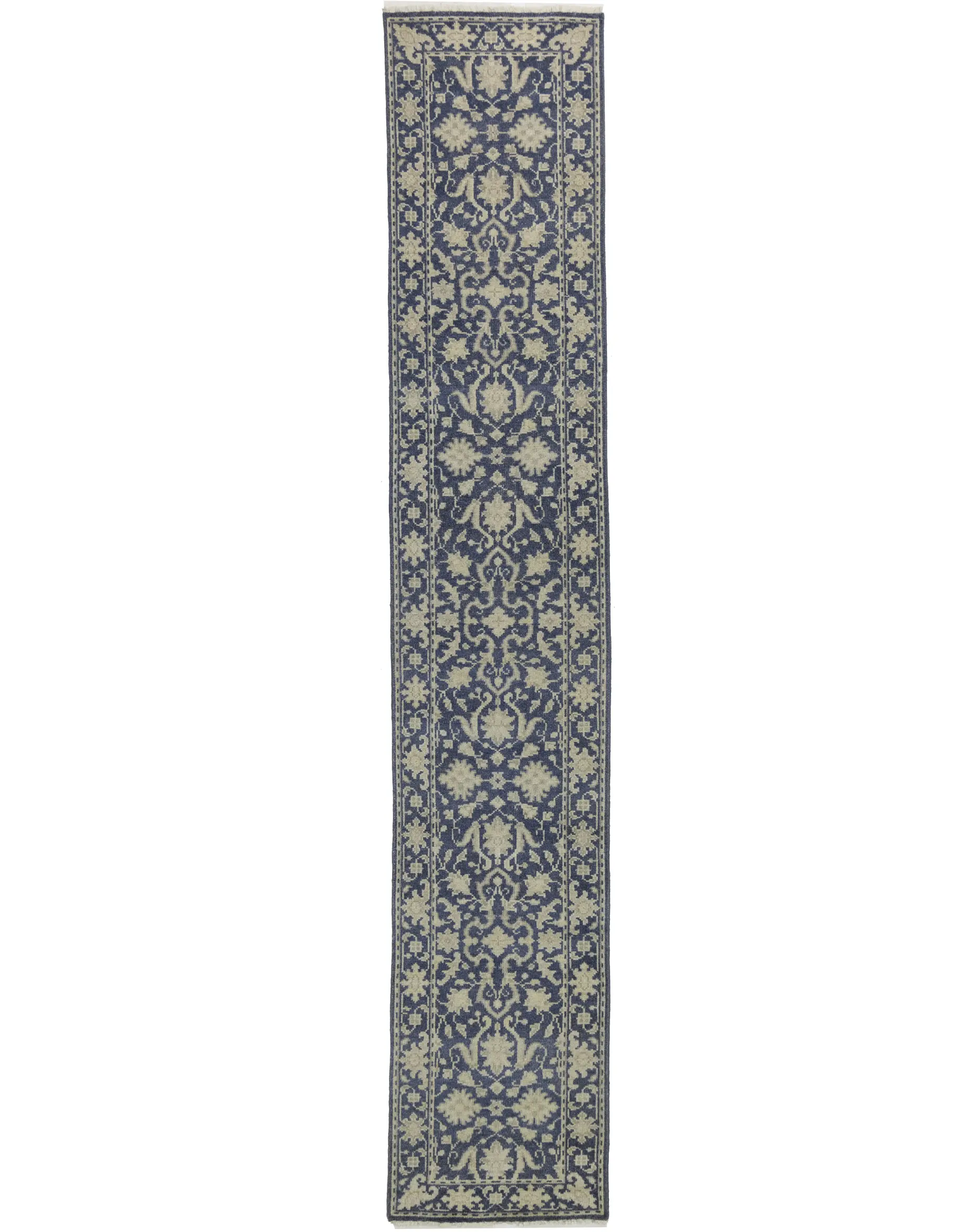 Muted Slate Blue Floral 2'6X13'9 Transitional Oriental Runner Rug
