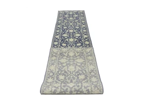 Muted Slate Blue Floral 2'6X13'9 Transitional Oriental Runner Rug