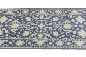 Muted Slate Blue Floral 2'6X13'9 Transitional Oriental Runner Rug