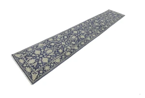 Muted Slate Blue Floral 2'6X13'9 Transitional Oriental Runner Rug