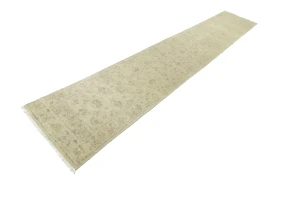 Muted Beige Floral 3X14 Transitional Oriental Runner Rug