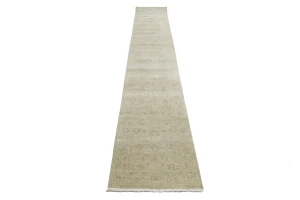 Muted Beige Floral 3X14 Transitional Oriental Runner Rug