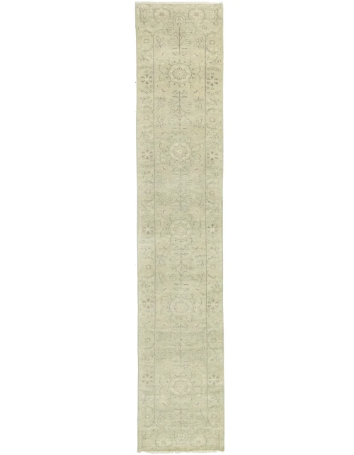 Muted Green Floral 2'8X13'9 Transitional Oriental Runner Rug