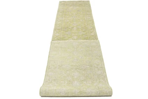 Muted Golden Yellow Floral 3X14 Transitional Oriental Runner Rug