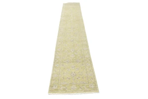 Muted Golden Yellow Floral 3X14 Transitional Oriental Runner Rug