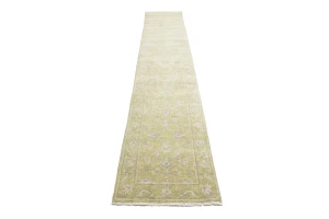Muted Golden Yellow Floral 3X14 Transitional Oriental Runner Rug