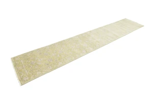 Muted Golden Yellow Floral 3X14 Transitional Oriental Runner Rug