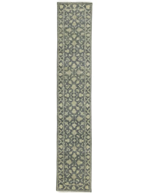 Muted Dark Slate Floral 2'7X14 Transitional Oriental Runner Rug