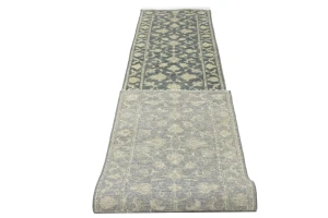 Muted Dark Slate Floral 2'7X14 Transitional Oriental Runner Rug