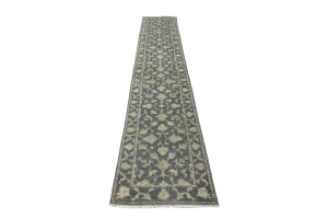 Muted Dark Slate Floral 2'7X14 Transitional Oriental Runner Rug
