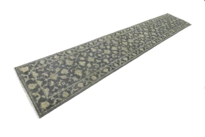 Muted Dark Slate Floral 2'7X14 Transitional Oriental Runner Rug