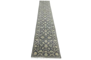 Muted Dark Slate Floral 2'7X14 Transitional Oriental Runner Rug