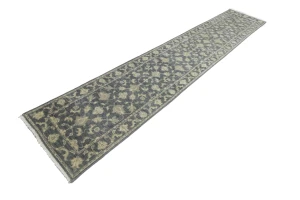Muted Dark Slate Floral 2'7X14 Transitional Oriental Runner Rug