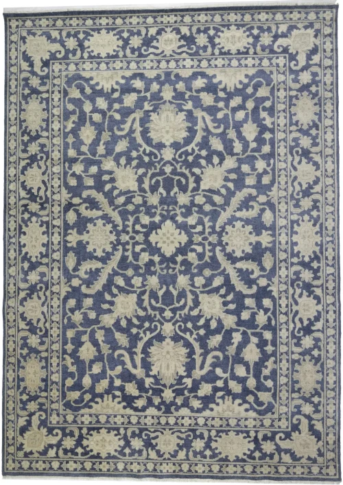 Muted Slate Blue Floral 10X14 Transitional Oriental Rug