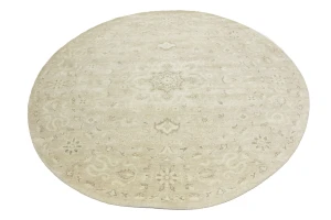 Muted Pinkish Beige Floral 8X8 Transitional Oriental Round Rug