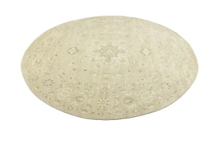 Muted Pinkish Beige Floral 8X8 Transitional Oriental Round Rug