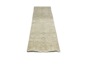 Muted Beige Floral 3X12 Transitional Oriental Runner Rug