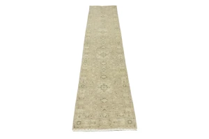 Muted Beige Floral 3X12 Transitional Oriental Runner Rug