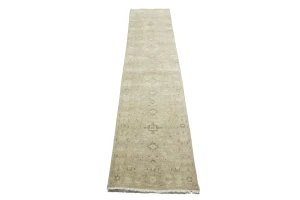 Muted Beige Floral 3X12 Transitional Oriental Runner Rug