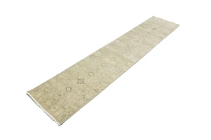 Muted Beige Floral 3X12 Transitional Oriental Runner Rug