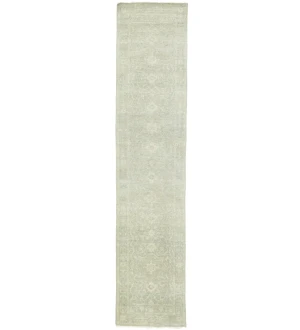 Muted Green Floral 3X12 Transitional Oriental Runner Rug