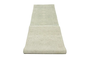 Muted Green Floral 3X12 Transitional Oriental Runner Rug