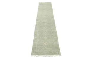 Muted Green Floral 3X12 Transitional Oriental Runner Rug