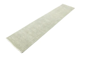 Muted Green Floral 3X12 Transitional Oriental Runner Rug