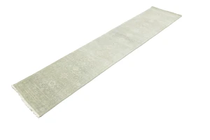 Muted Green Floral 3X12 Transitional Oriental Runner Rug