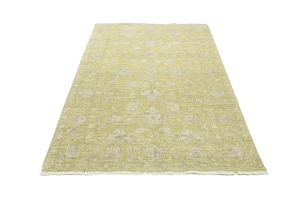 Muted Golden Yellow Floral 5X8 Transitional Oriental Rug